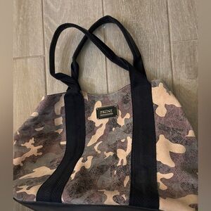Prune leather camo medium tote.